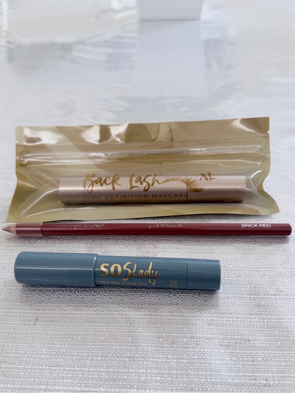 3 piece bundle - sky blue shadow stick, mascara , lip liner
